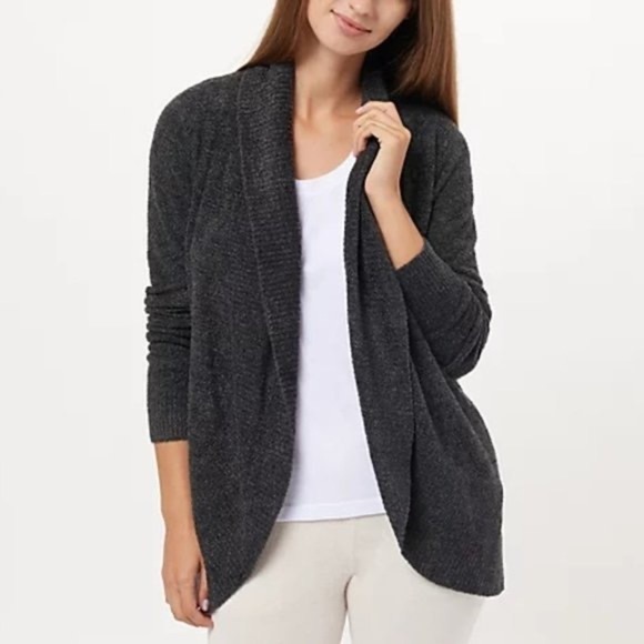 Barefoot Dreams CozyChic Lite Circle Cardigan Carbon Heathered Black - Picture 1 of 11